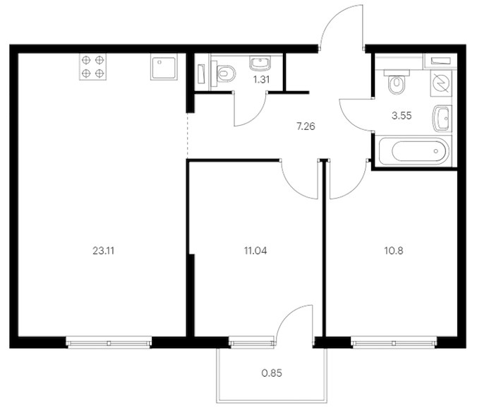 2-комнатная квартира 57.92 м², 7/15 эт., ЖК «Янинский лес»